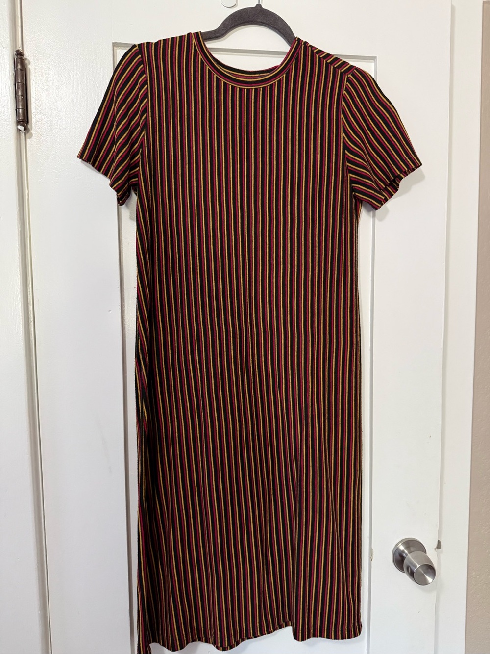 Zara Burgundy Midi Dress with Yellow and Black Stripes